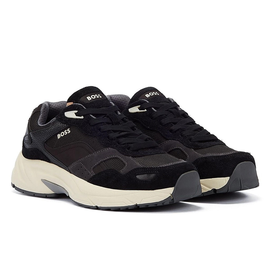 Hugo Boss Levitt Runn Mens Charcoal Trainers - Black Nubuck - Size UK 8